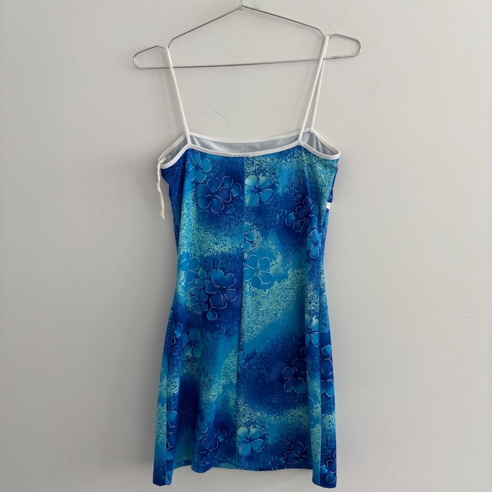 Pulse Vintage Y2K Blue Hibiscus Floral Mini Dress USA Made Medium - Picture 2 of 5